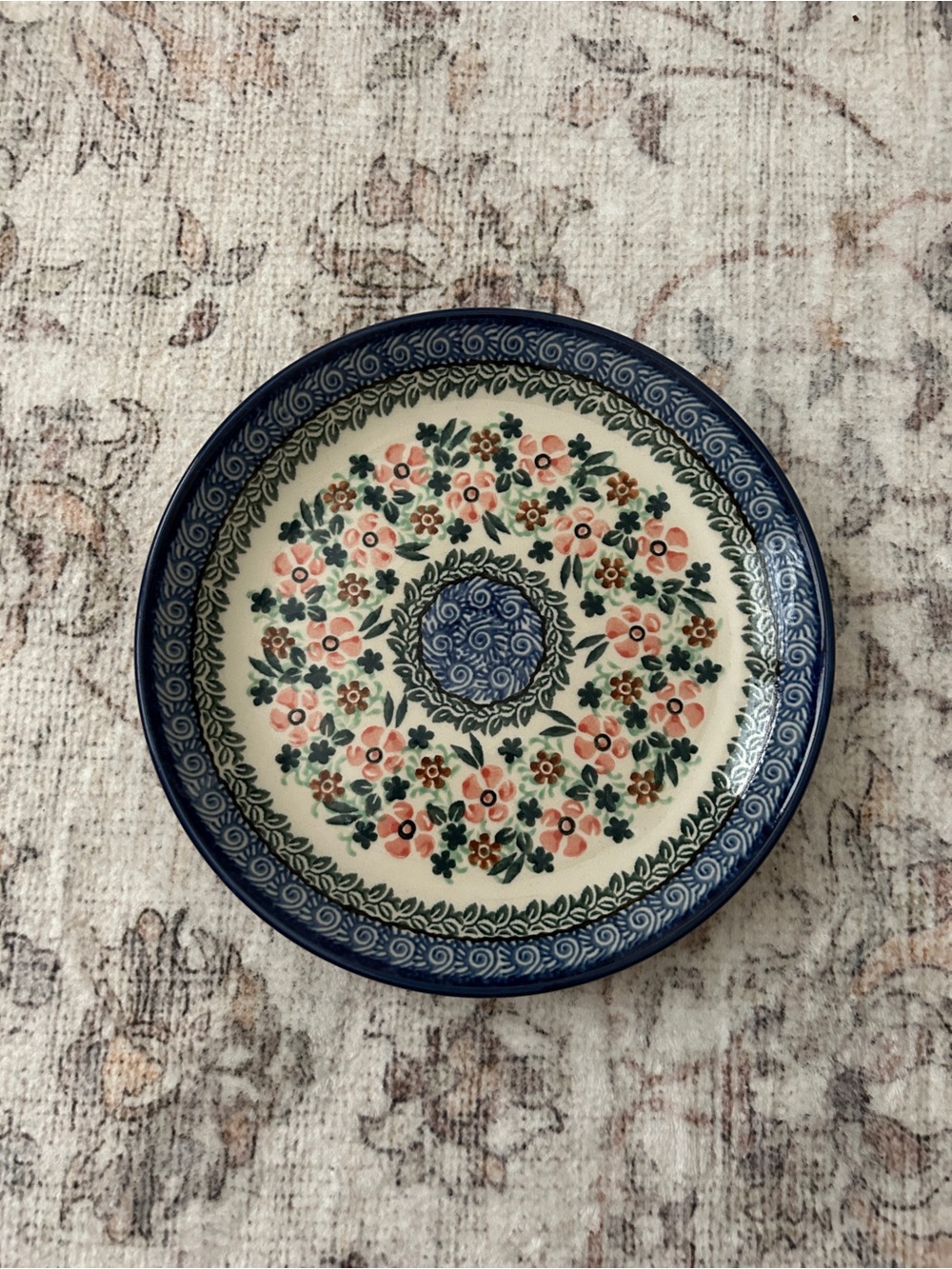 Handmade Polish Pottery Ceramic plate ceramika artystyczna plate Blue Pinkfloral